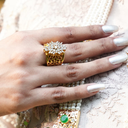 GOLDEN RING WITH SILVER STONES image 1