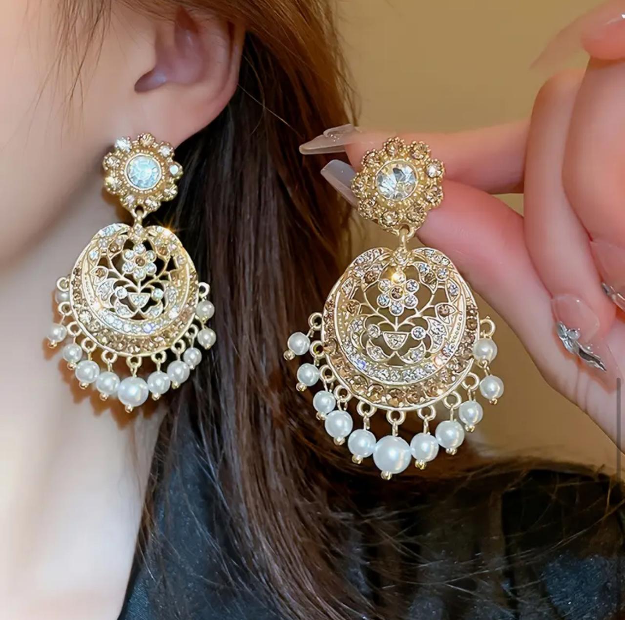 JHUMKAI Elegant Women's Tassel Earrings with Faux Pearls & Rhinestones - 925 Silvery Posts for Everyday & Party Wear image 0