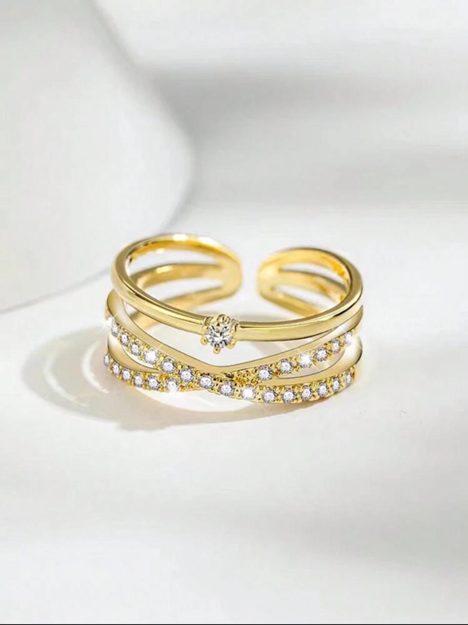 COPPER MICRO-INLAID CUBIC ZIRCONIA OPEN ADJUSTABLE RING image 0