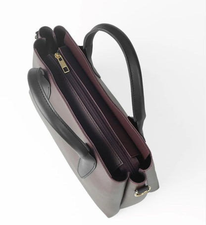 Elegant Maroon Handbag with Black Double Handles image 2