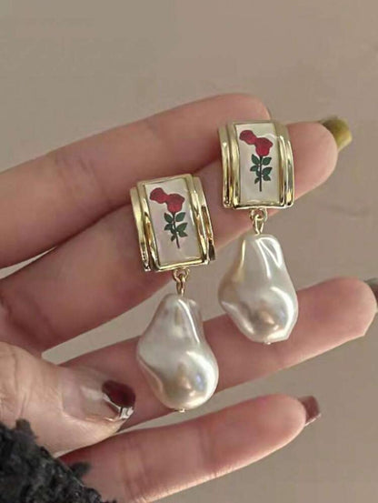 RECTANGLE & FAUX PEARL DROP image 0