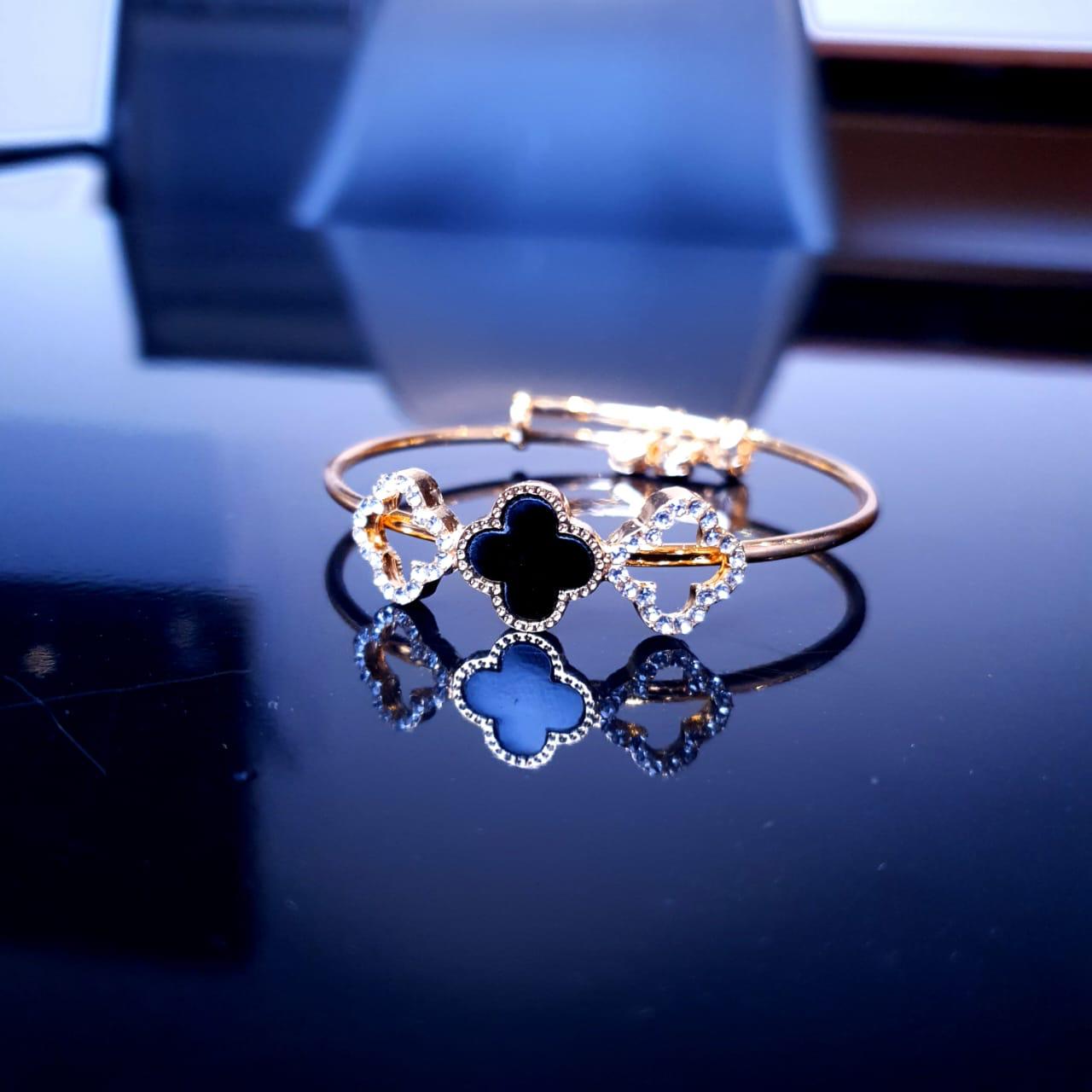 Golden Bracelet with Black Clover Charm image 6