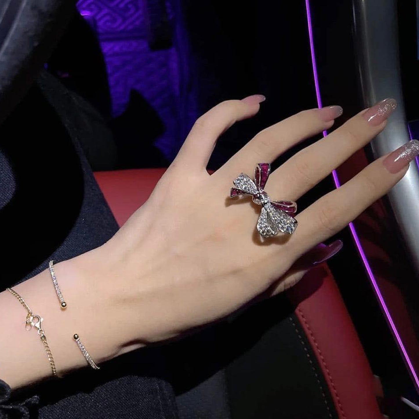 PINK-WHITE BOW RING (Adjustable) image 2