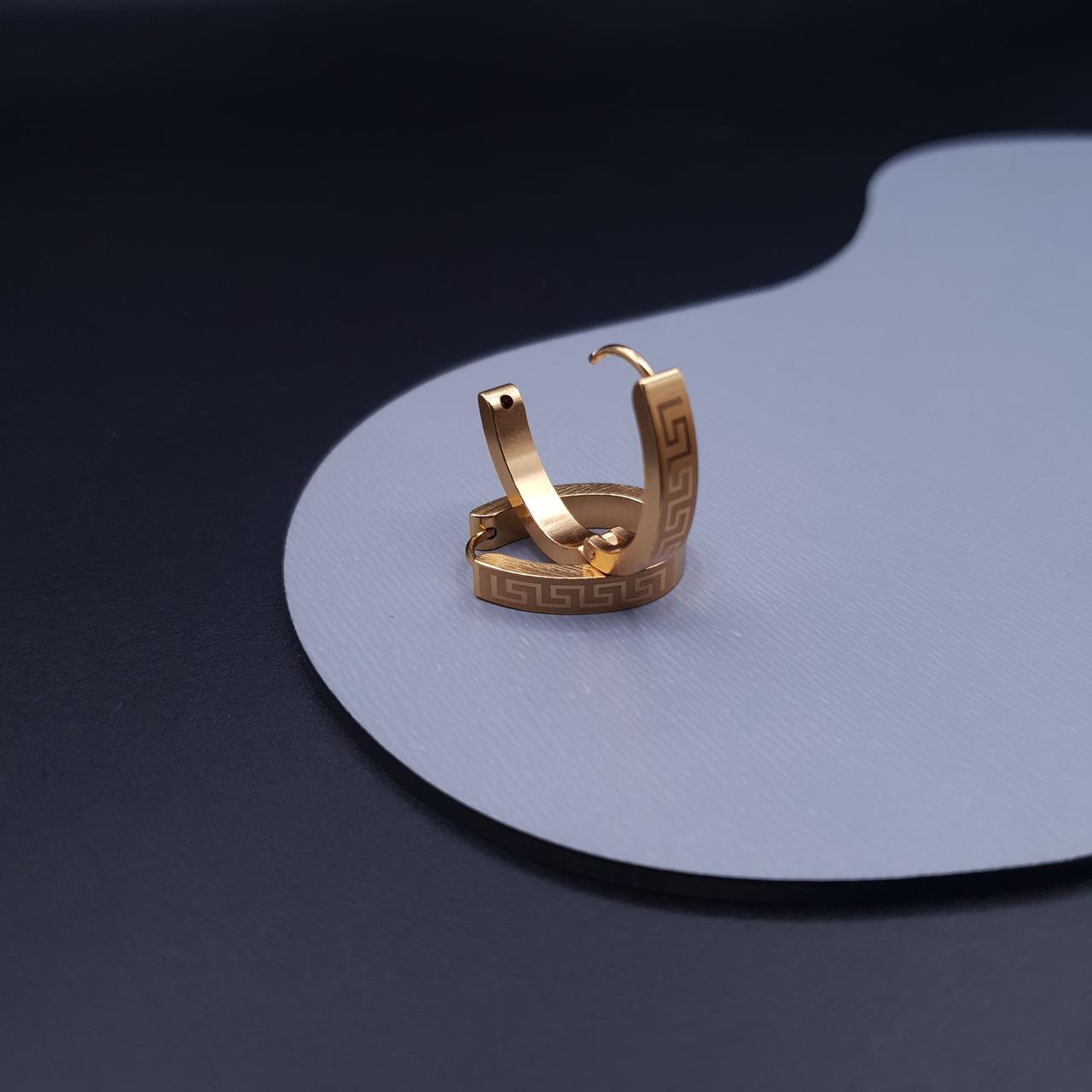 Elegant Gold-Tone Hoop Earrings with Greek Key Design image 6