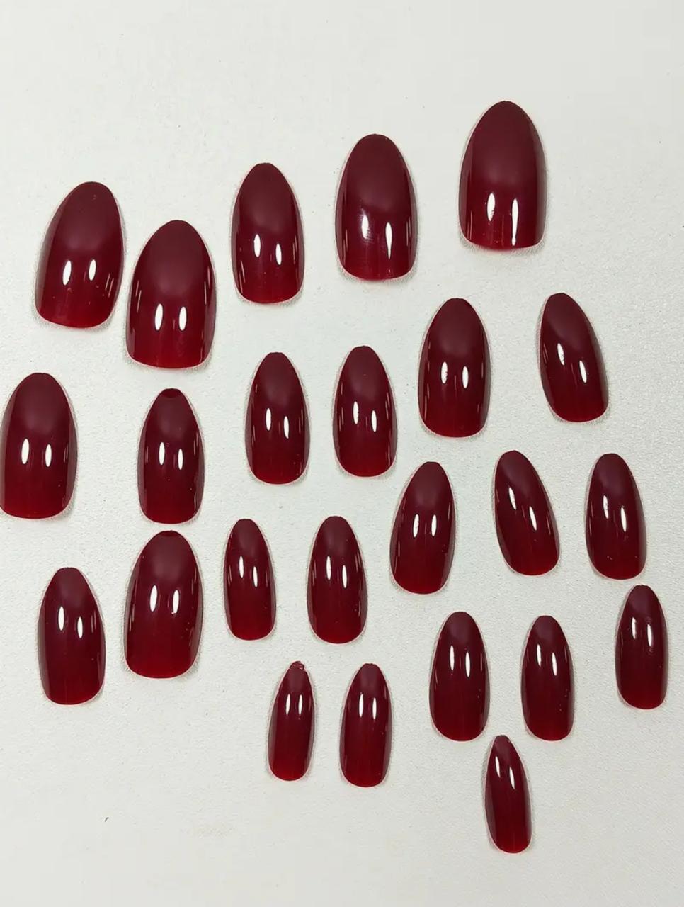 Mature Almond Wine Red Square Finger Nails with Nail Set image 2
