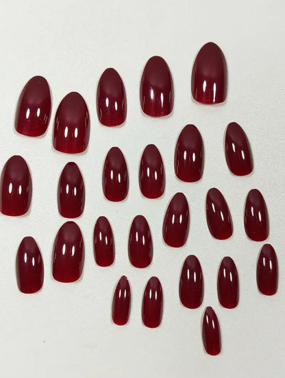 Mature Almond Wine Red Square Finger Nails with Nail Set image 2