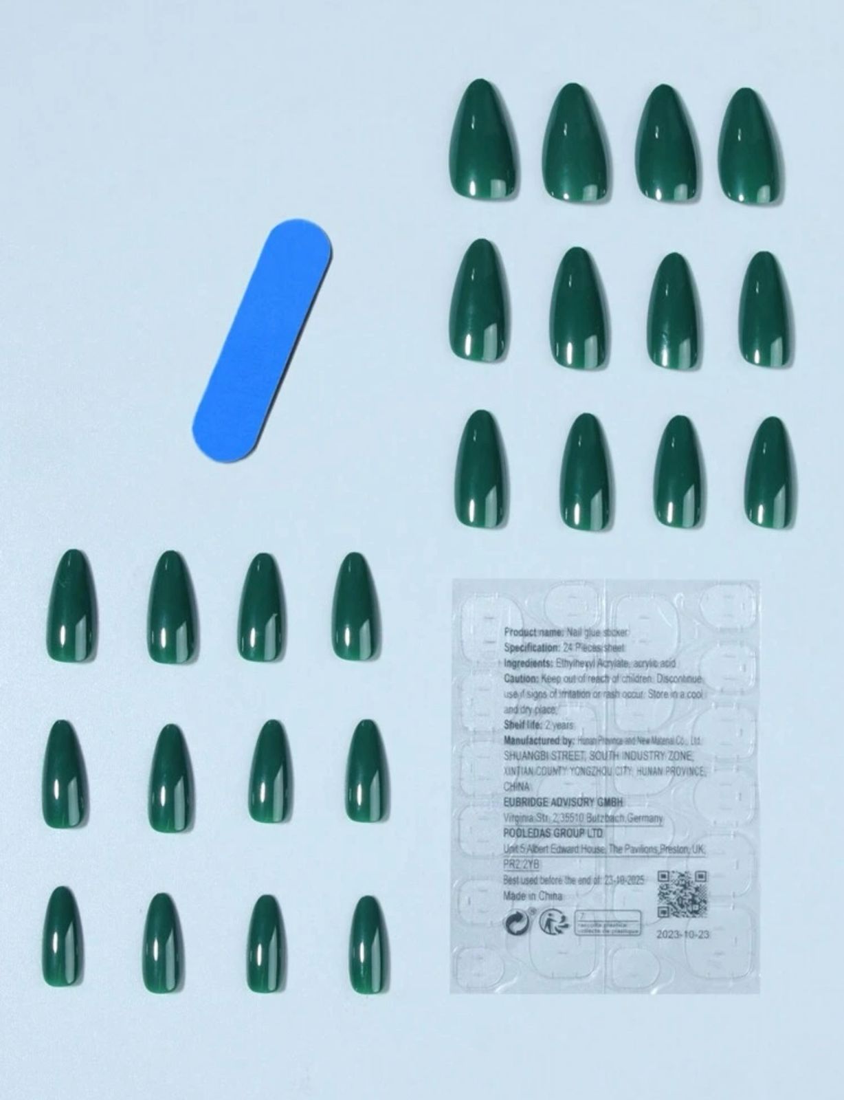 24pcs Almond Shape Medium Length Solid Green Color Glossy Full Cover False Nails image 2