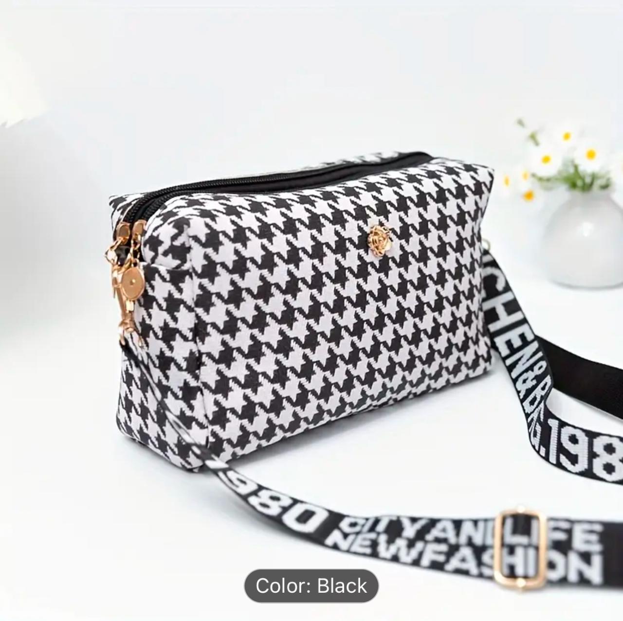 Lightweight Luxury, Chic Houndstooth Crossbody Bag image 8