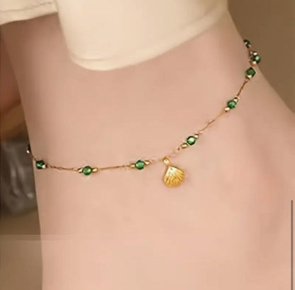 Elegant Shell & Green Bead Anklet - Durable Alloy, Perfect for Shopping, Dates, and Outdoor Activities image 1