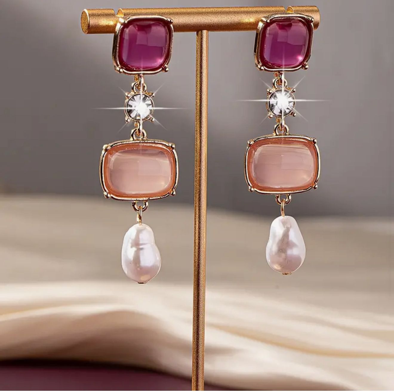 Elegant Dangle Earrings 18k Gold Plated Inlaid Geometric Stone Match Daily Outfits Party Accessories Casual Dating Decor image 2