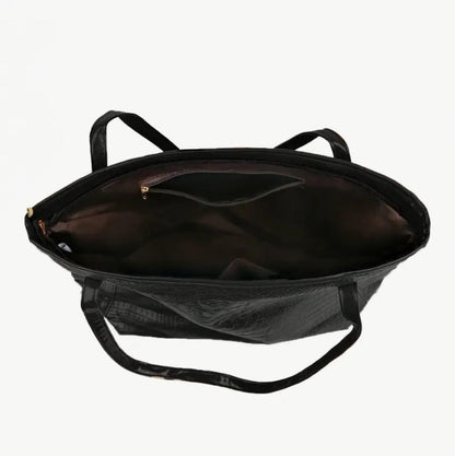 Stylish Black Crocodile Print PU Scratch-Resistant Shoulder Handbag with Zipper Closure. image 2