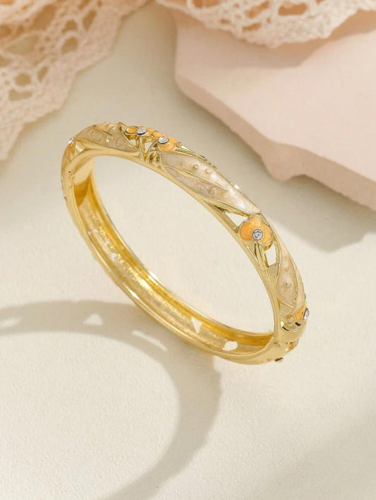 Cloisonne Style Rhinestone & Oil Drop Detail Gold Plated Bangle image 0