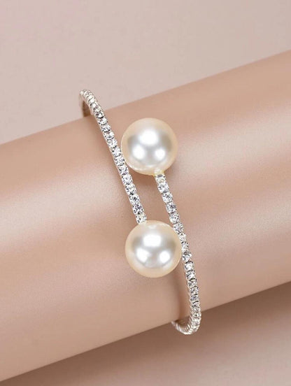 ELEGANT RHINESTONE AND FAUX PEARL CUFF BRACELET image 1