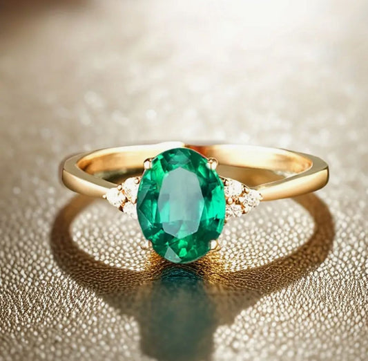 Vintage Elegant Oval Green Synthetic Zirconia Wedding Band for Women, Copper Ring with Synthetic Stones image 0