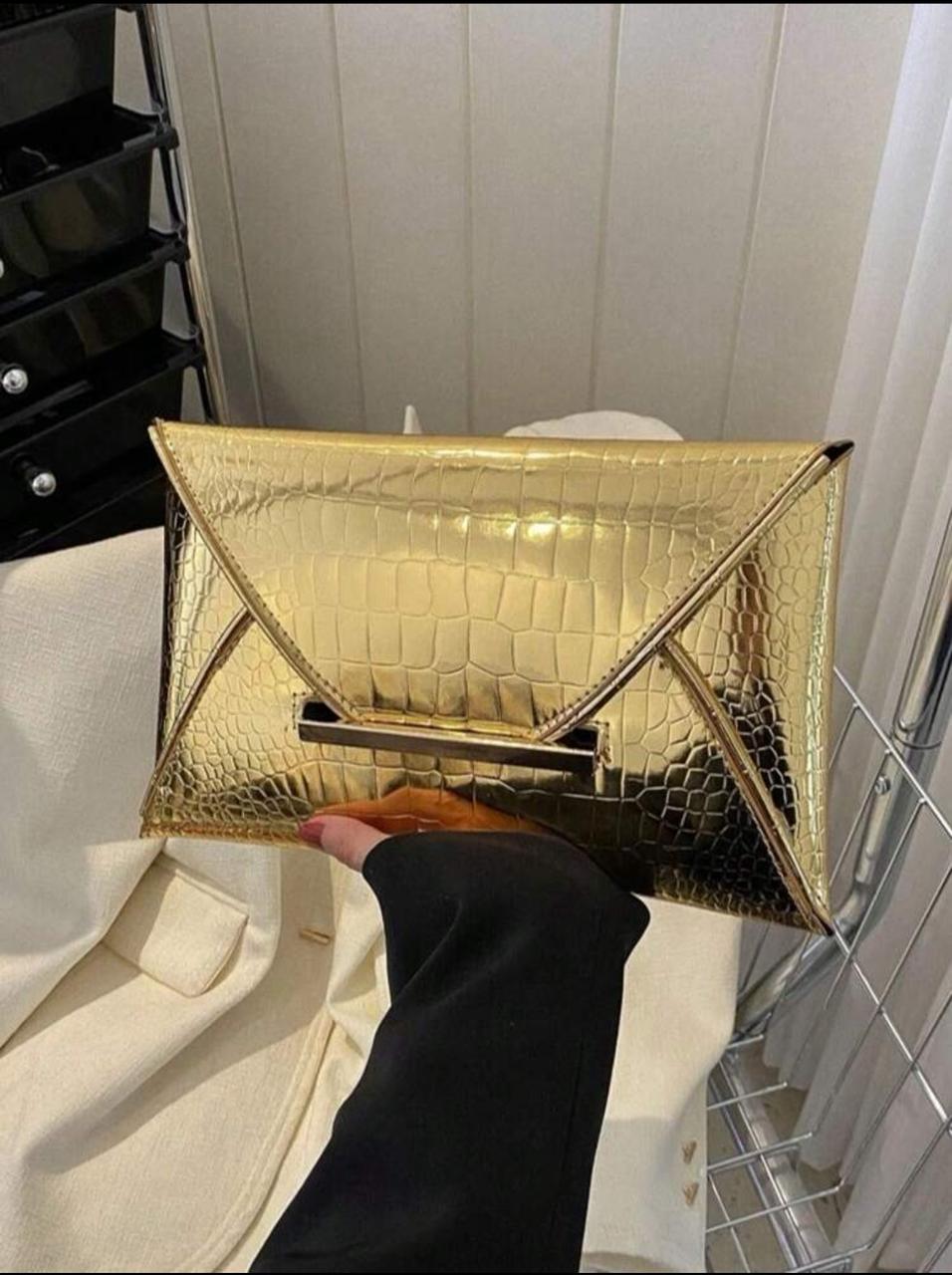 Crocodile & snake print PU envelope clutch image 1