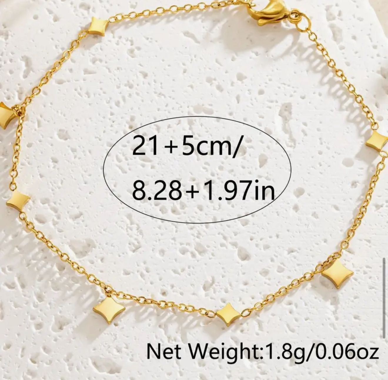 18K Golden Plated Stainless Steel, Star Charm Ankle Bracelet for Women image 2
