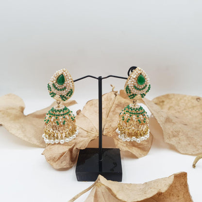 Discover timeless elegance with our Regal Pearldrop Jhumka Collection - Green image