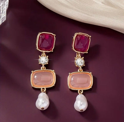 Elegant Dangle Earrings 18k Gold Plated Inlaid Geometric Stone Match Daily Outfits Party Accessories Casual Dating Decor image 4