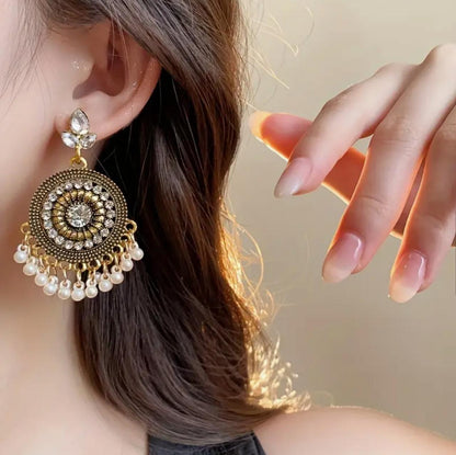 Vintage Elegant Alloy Drop Tassel Earrings with Rhinestones, Stainless Steel - Banquet & Daily Wear Accessory image 2