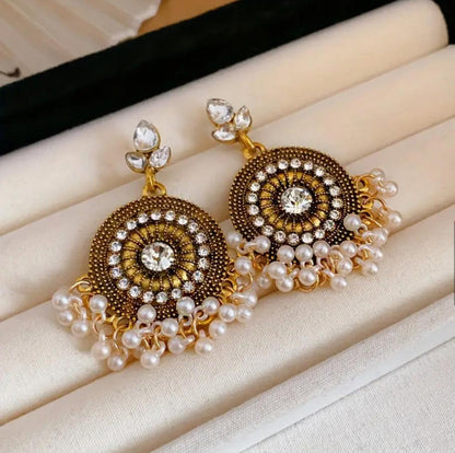 Vintage Elegant Alloy Drop Tassel Earrings with Rhinestones, Stainless Steel - Banquet & Daily Wear Accessory image 1