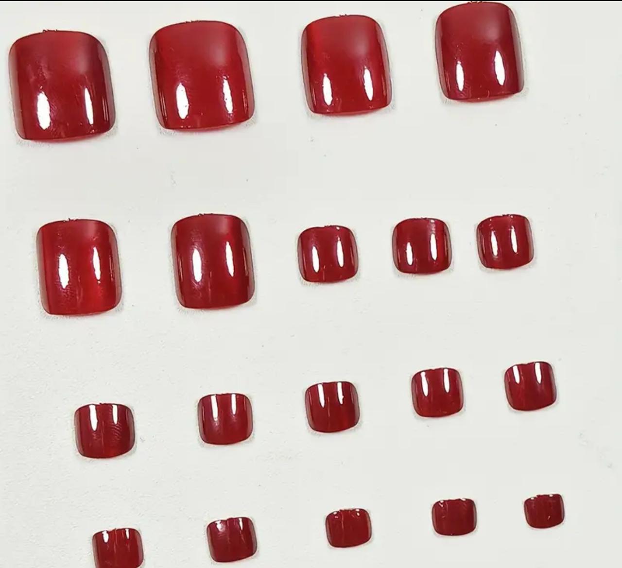 24pcs Handmade Light Relax Big Red Crystal Cat Eye Toe Nail image 2