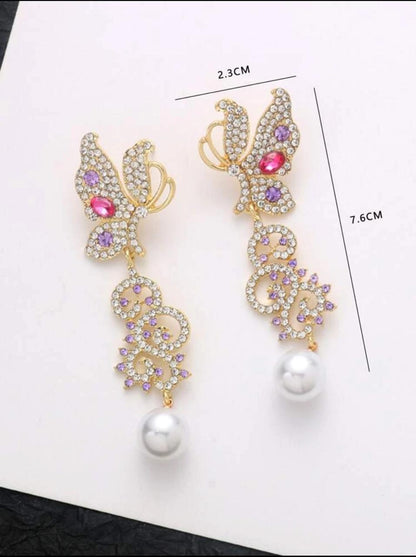 RHINESTONE BUTTERFLY PEARL EARRING image 3