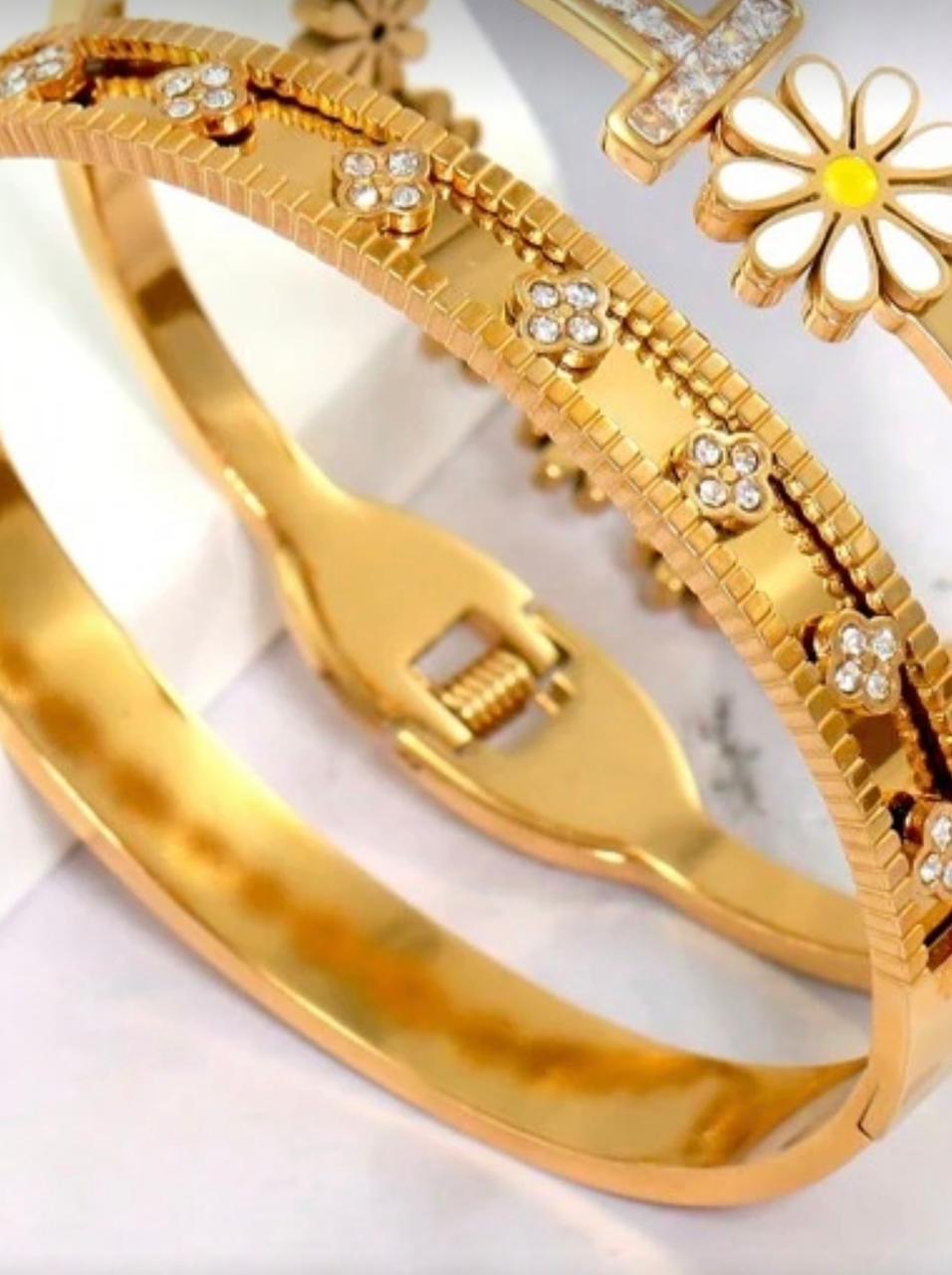 Fashion Stainless Steel Cubic Flower Decor Bracelet, Suitable For Women's Daily Wear Valentines,Mom,Mother,Mother's Day,Gift image 1