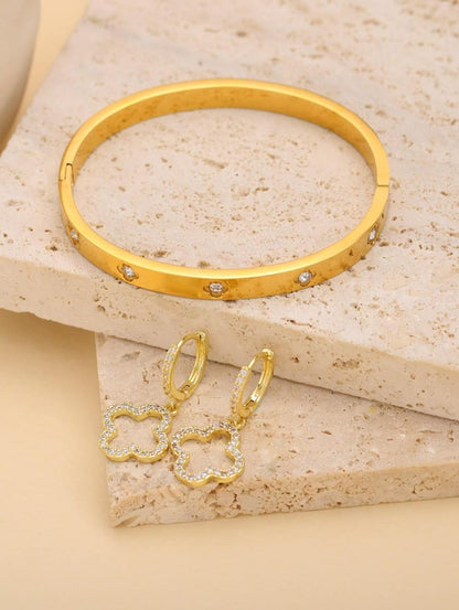 2pcs Vintage Elegant Flower Jewelry Set: Bracelet And Earrings image 2