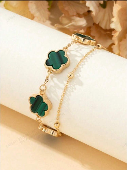 Double-Layer Green Five-Leaf Flower Bracelet image 1