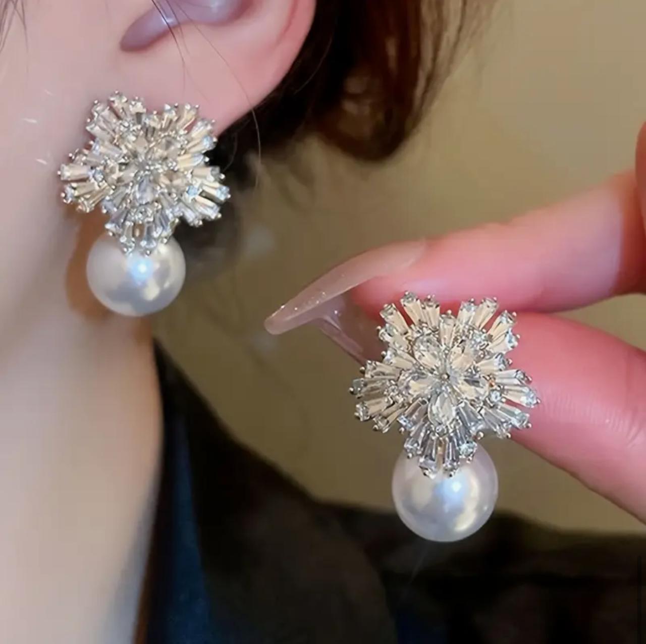 Elegant Floral Glass & Faux Pearl Earrings image 3
