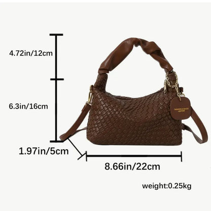 Woven Pattern Handbag For Women, Stylish Mini Crossbody Bag, Simple Ruched Hobo Bag & Purse image 3