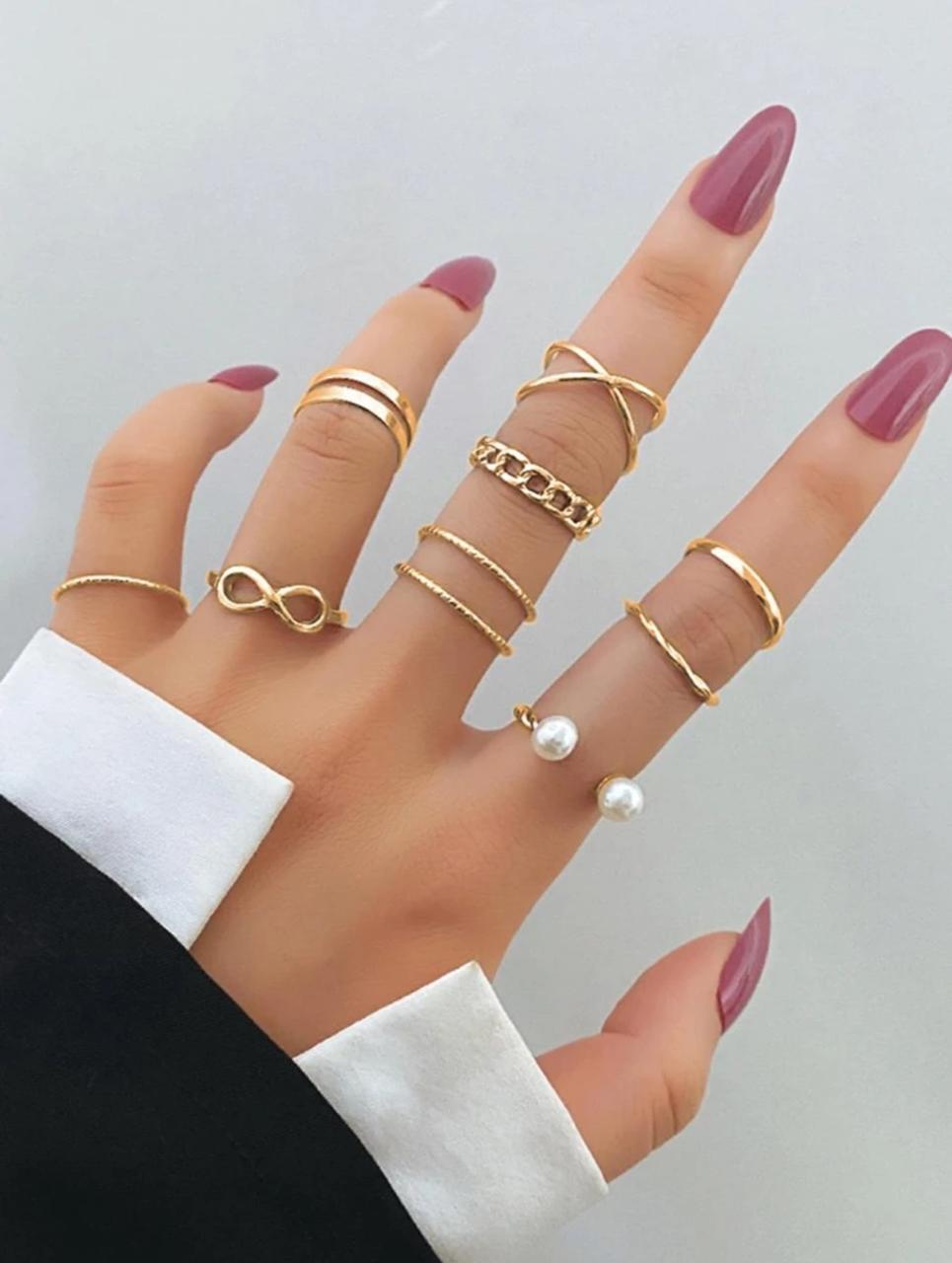 9pcs Faux Pearl Decor Ring image 0