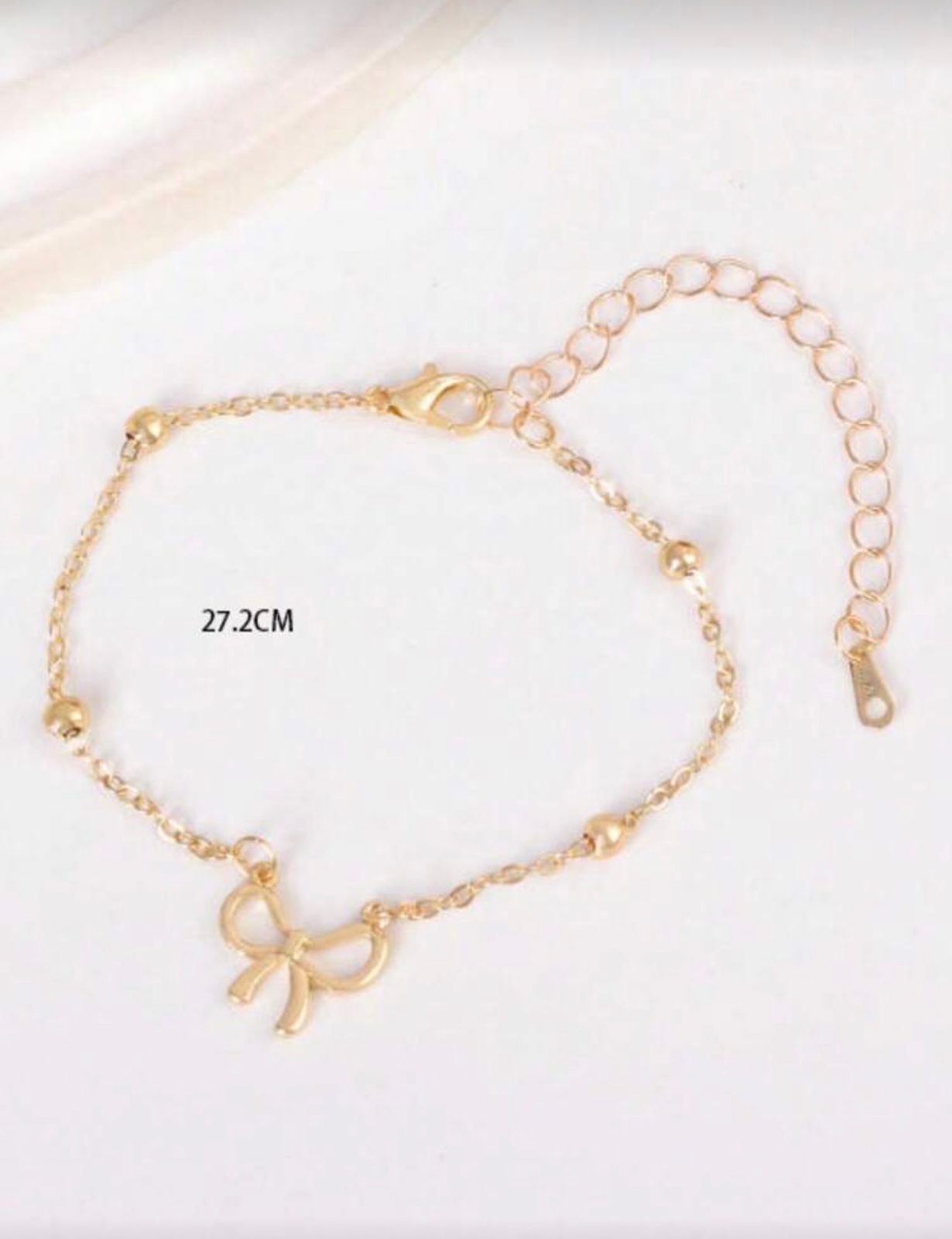 Gold-Tone Stainless Steel Beaded Bow Link Chain Bracelet image 4