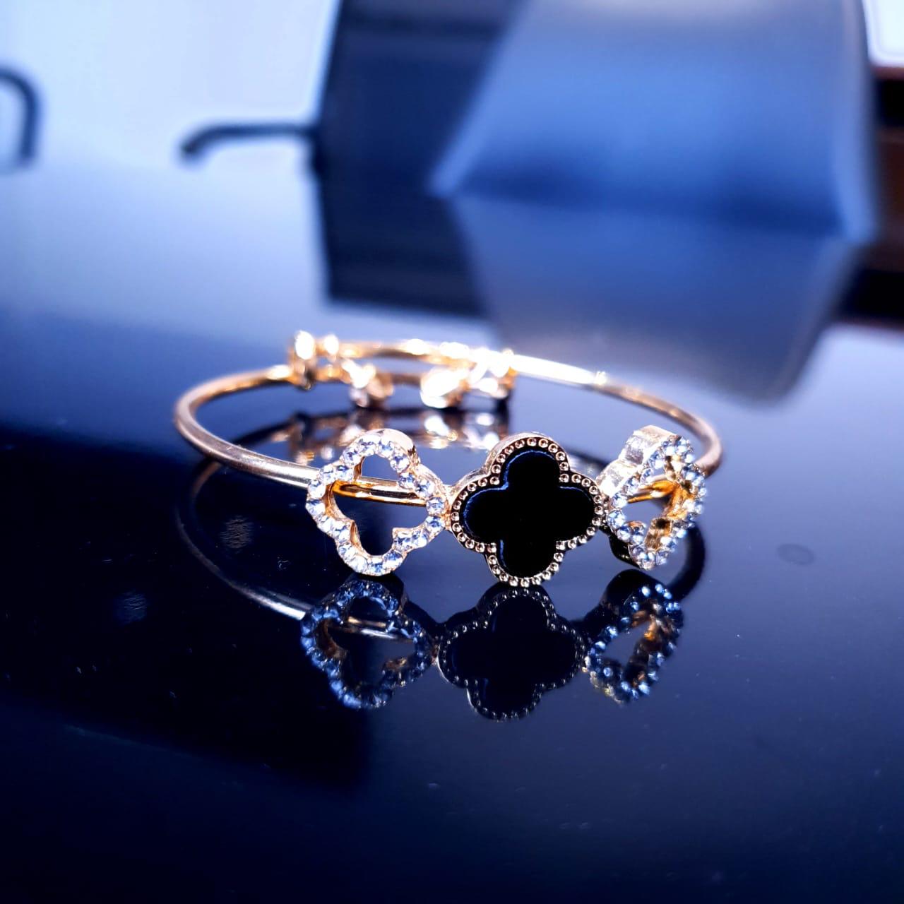 Golden Bracelet with Black Clover Charm image 2