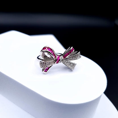 PINK-WHITE BOW RING (Adjustable) image 4
