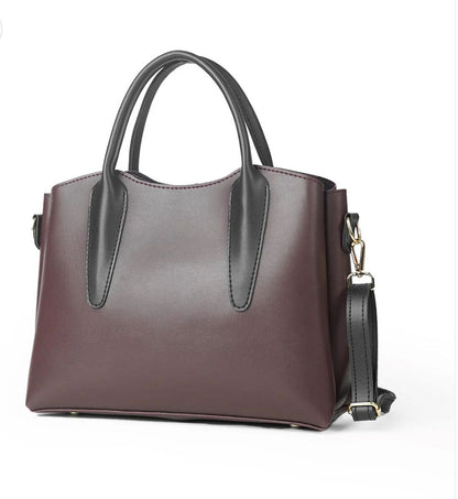 Elegant Maroon Handbag with Black Double Handles image 0