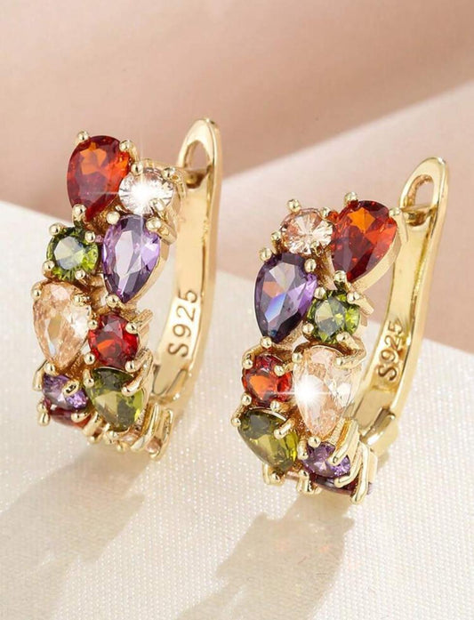 Gorgeous Monalisa Colorful Cubic Zirconia Paved Elegant Trendy Round Decor Earrings (S925) image 0