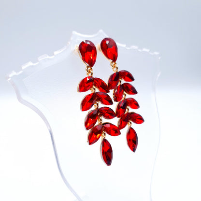 Elegant petal-shaped earrings adorned with sparkling rhinestones for a radiant, sophisticated look.(Golden = 2, Red = 1) image 2