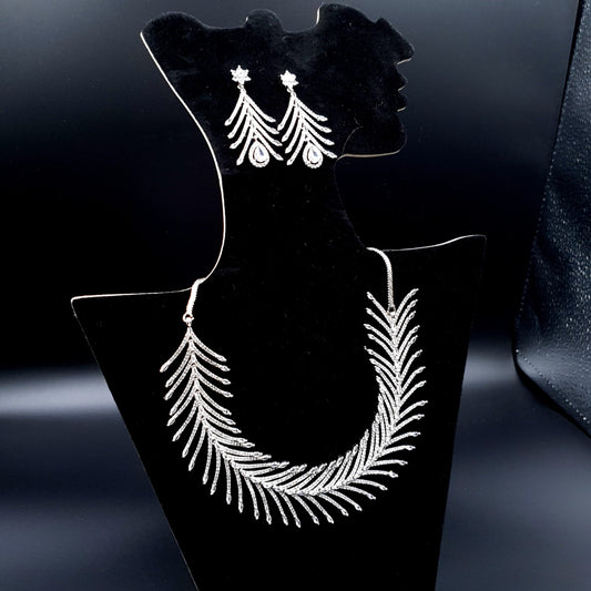 BRIDEL & PARTY WEAR SILVER NEKLACE SET (NEKLACE & EAR RINGS) image 0