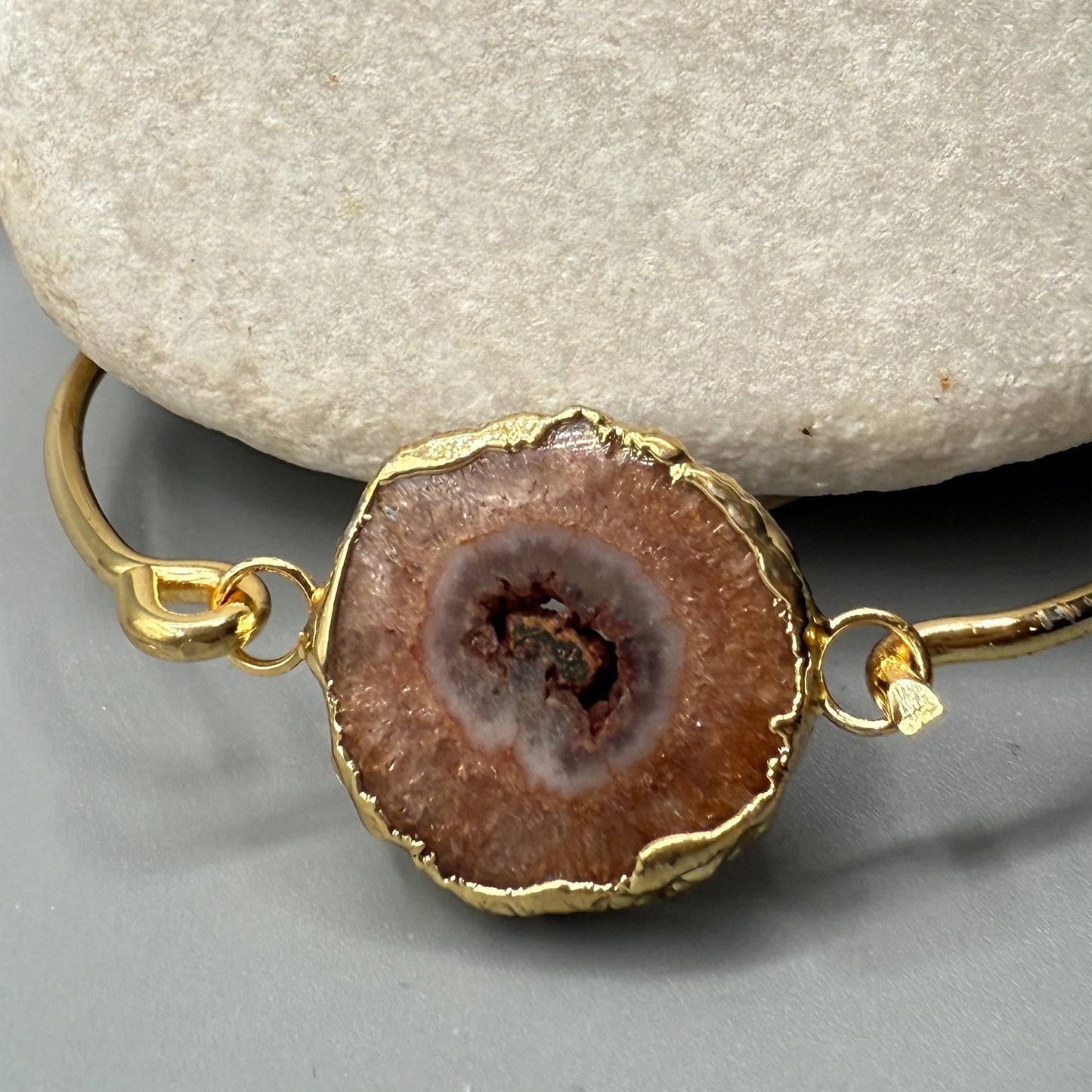 Adjustable Boho-Chic Natural Crystal Flower Bangle image 2