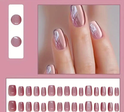 30pcs Glamorous Cat Eye Press-On Nails Set - Medium Square, Shimmering Red & Purple Solid Color with Glossy Finish, Easy to Apply & Remove for a Chic Look, Beauty Enhancement|Elegant Nail Style|Durable Pres sons, Cute Nails image 3