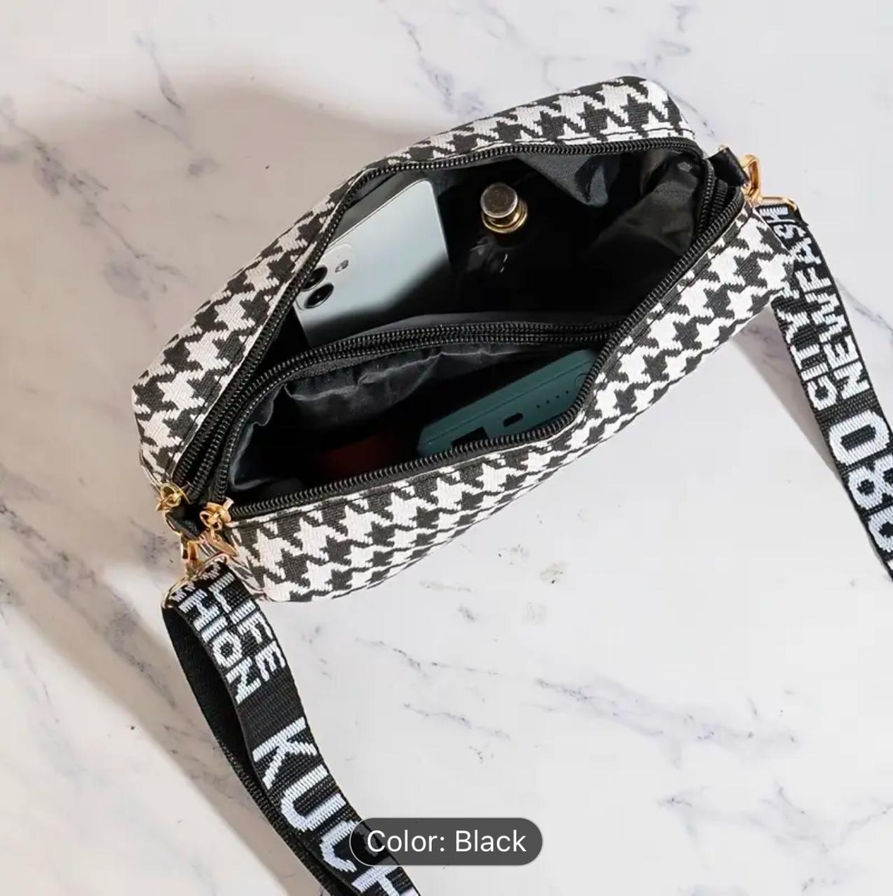 Lightweight Luxury, Chic Houndstooth Crossbody Bag image 4