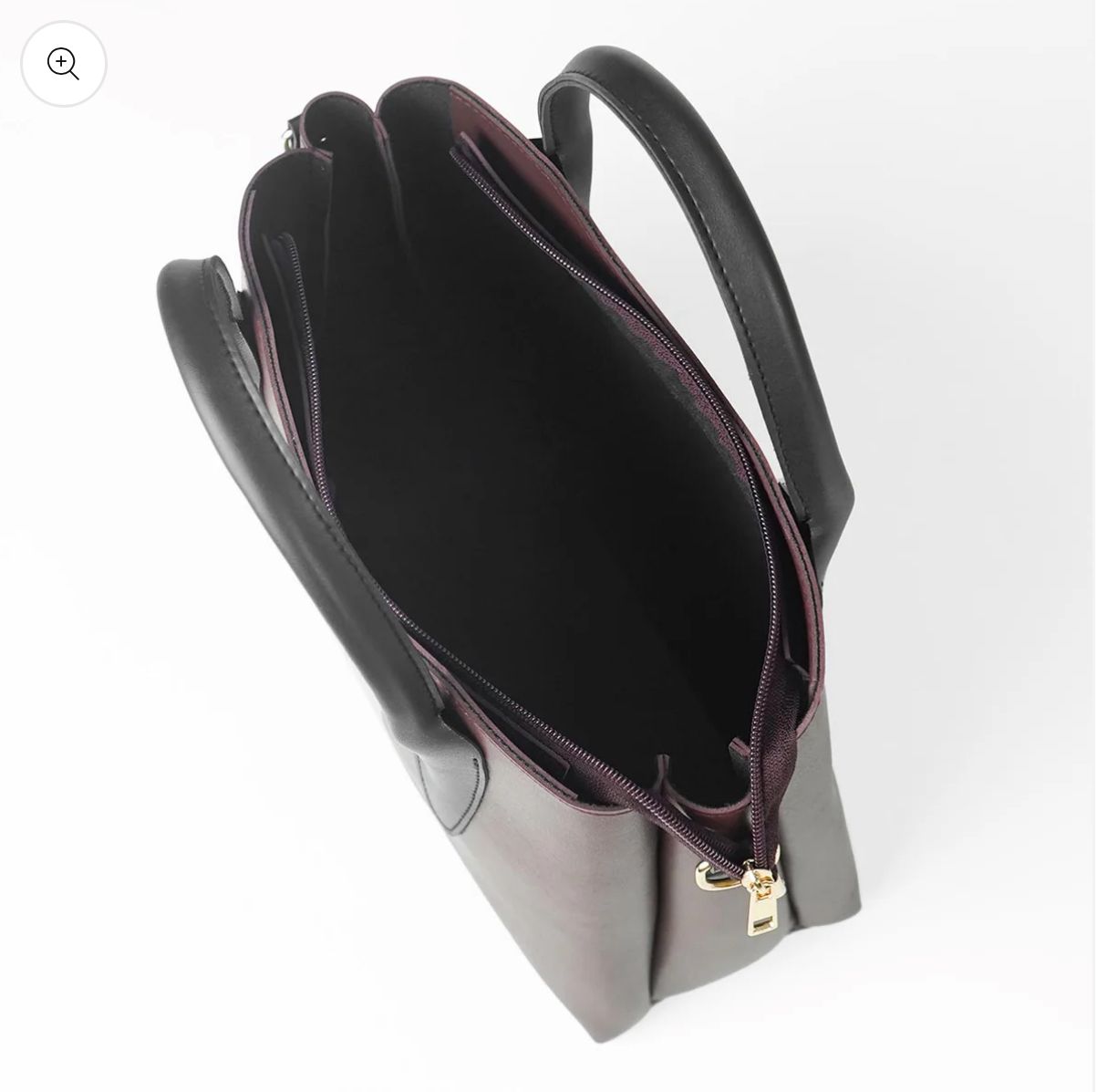 Elegant Maroon Handbag with Black Double Handles image 3