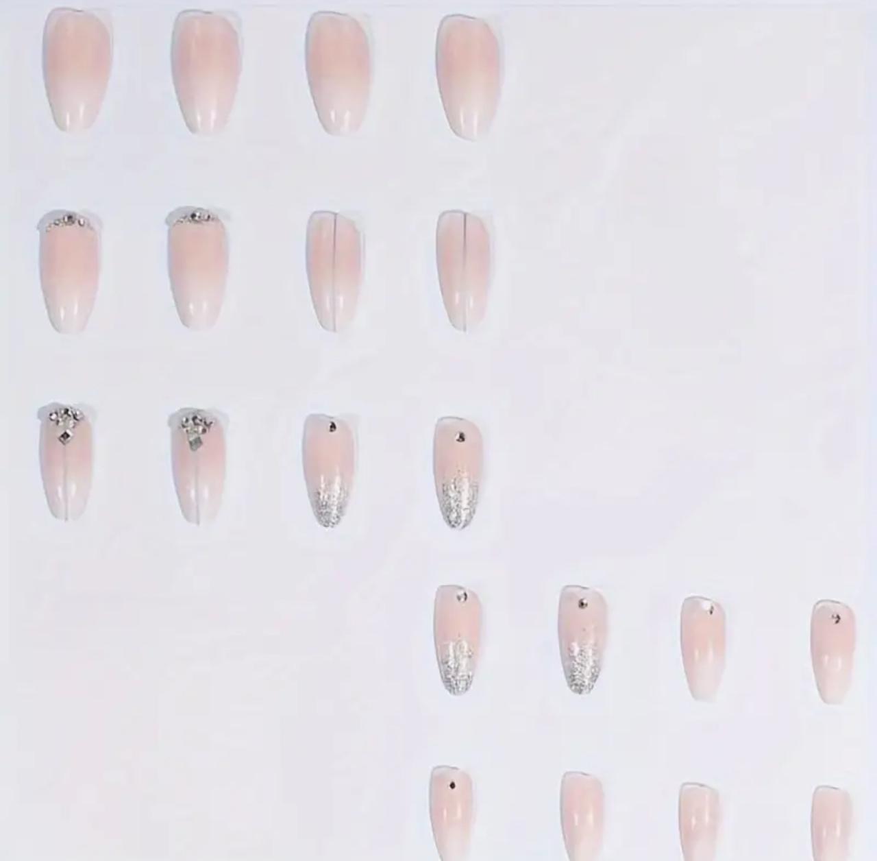 Mixed Color Almond Shaped Long Nail Set with Glitter Gradient and Glossy Finish image 3