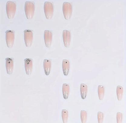 Mixed Color Almond Shaped Long Nail Set with Glitter Gradient and Glossy Finish image 3