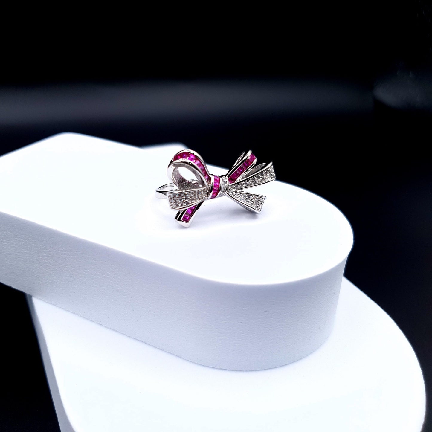 PINK-WHITE BOW RING (Adjustable) image 3
