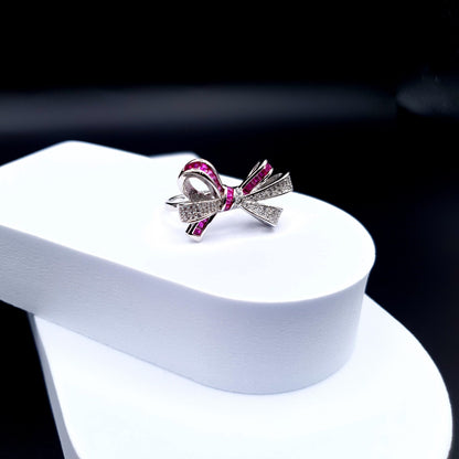 PINK-WHITE BOW RING (Adjustable) image 3