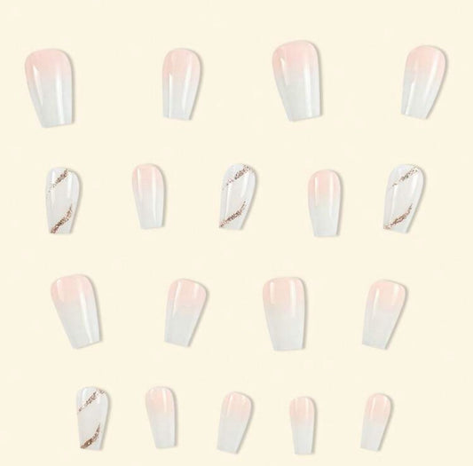Y2K Upgrade Your Look with Long Coffin Pink Ombre French Cute Simple Elegant Luxury Stick-On Fake Nail Set image 1