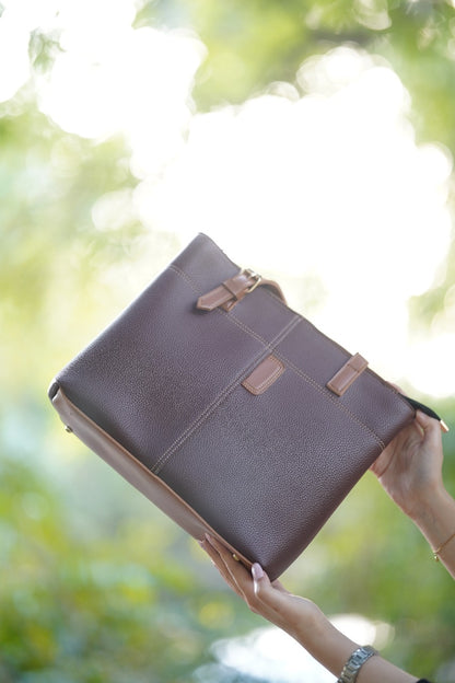 Make a statement with this stylish and sophisticated handbag, premium quality, textured material in a striking multicolor combination - Dark Brown image