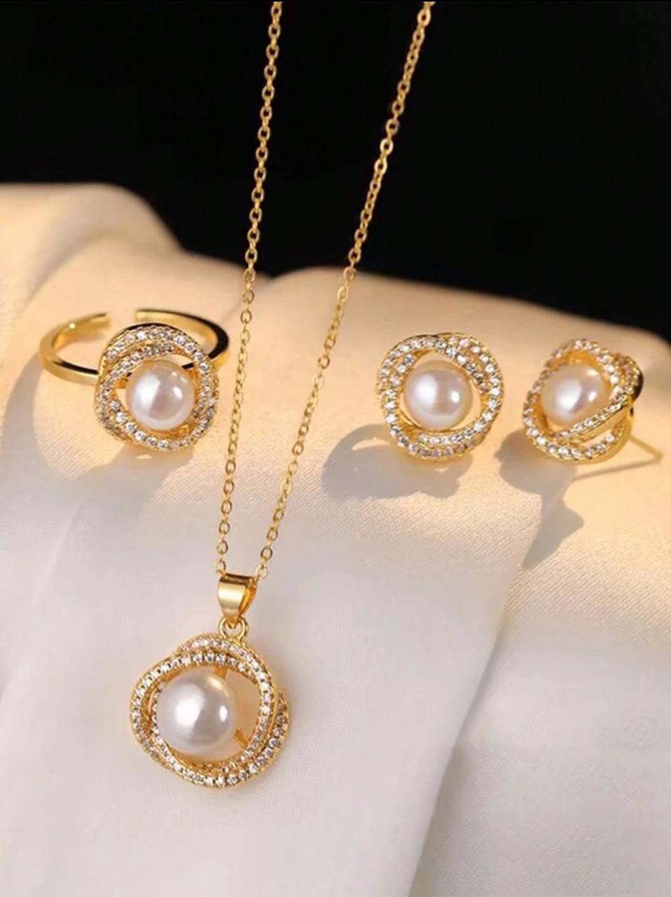 04 PIECE LIGHTWEIGHT LUXURY FAUX PEARL NEKLACE SET image 0